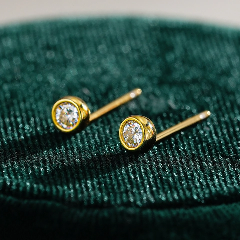 925 Sterling Silver Moissanite Stud Earrings For Women 18K Gold Plated Round Bubble Bezel Moissanite Earrings Wedding Jewelry Gift
