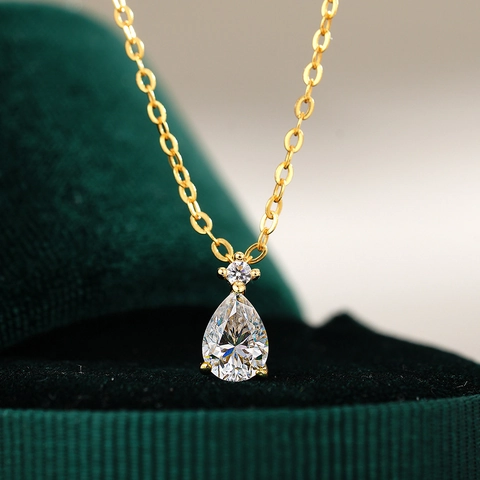 925 Sterlingsilber Moissanit Zirkonia Birne Wassertropfen Anhänger Halskette Für Damen Vergoldet Zierliche Schlüsselbeinkette Schmuck