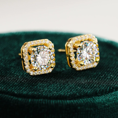 925 Sterling Silver Square Halo Stud Earrings For Women Luxurious Moissanite Zirconia Inlaid Jewelry Geometric Ear Studs