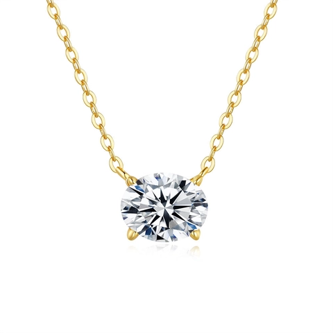 Oval Cut Moissanite Zirconia Pendant Necklace For Women 925 Sterling Silver 14K Gold Plated Elegant Jewelry Gift For Wedding
