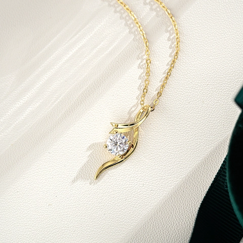 925 Sterling Silver Moissanite Necklace Irregular Twisted Pendant 14K Gold Plated Zirconia Ribbon Necklace For Women Jewelry