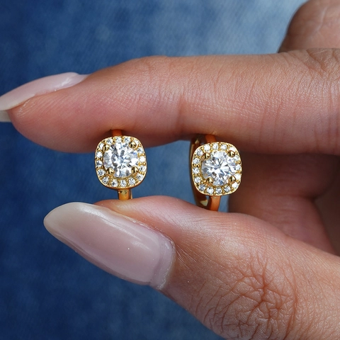 925 Sterling Silver Moissanite Zirconia Square Halo Hoop Earrings Luxury Elegant Rhinestone Jewelry Gift For Women Ladies