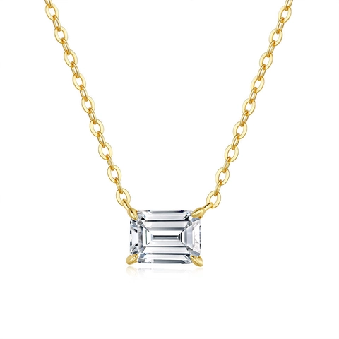 Collar de Pendiente de Moissanita Corte Esmeralda de Plata de Ley 925 para Mujer Oro de 14K Circonia Joyería