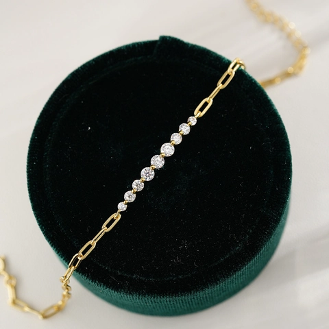 Pulsera de Plata de Ley S925 Con Moissanita para Mujer Color D Piedra Redonda Incrustada Diseño Irregular Joyería Con Certificado GRA
