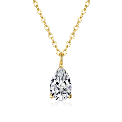 925 Sterling Silver 14K Gold Plated Pear Cut Moissanite Pendant Necklace Elegant Water Drop Zirconia Necklace For Women Jewelry