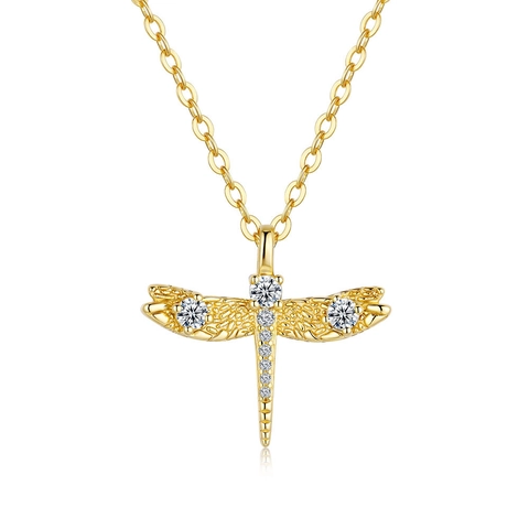 Collar Con Colgante de Libélula de Plata de Ley 925 Chapado en Oro de 14K Incrustado Con Moissanita Joyería de Moda Mujer