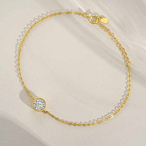 Bracciale Moissanite in Argento Sterling 925 Placcato Oro 18K Pietra Rotonda Castone Catena Bubble Regolabile Gioielli Donna