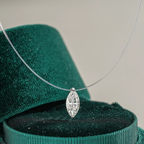 Collana con Pendente in Moissanite Marquise da 1CT in Argento Sterling 925 Collana Solitaria Invisibile per Donna
