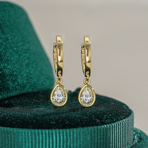 Orecchini a Bottone a Goccia in Argento Sterling S925 Con Moissanite Placcati in Oro 14K Orecchini Pendenti per Donna Gioielli