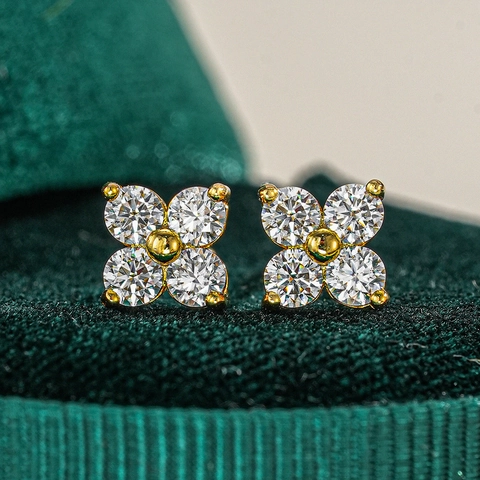 D Color Moissanite Four Leaf Clover Stud Earrings 925 Sterling Silver Rose Gold Plated Flower Earrings For Women Elegant Jewelry Gift
