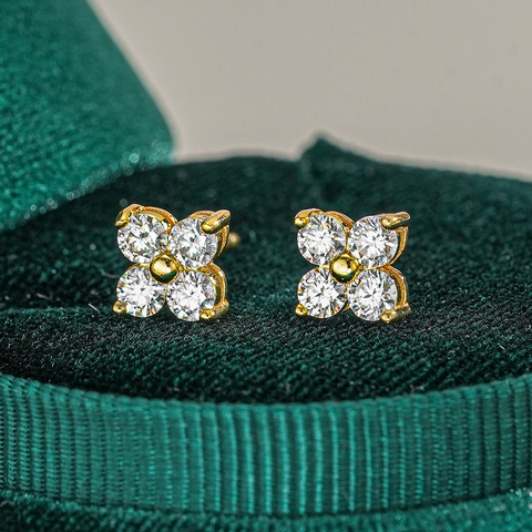D Color Moissanite Four Leaf Clover Stud Earrings 925 Sterling Silver Rose Gold Plated Flower Earrings For Women Elegant Jewelry Gift