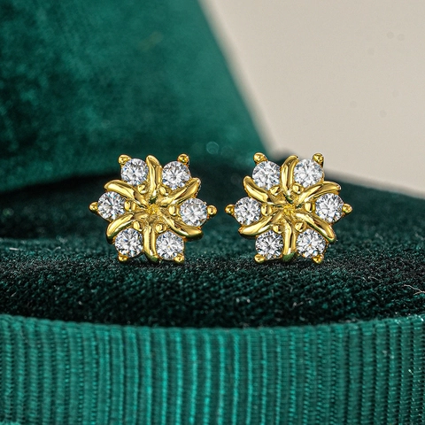 Orecchini a Bottone in Argento Sterling 925 Moissanite Girasole Placcati Oro Minimalisti Floreali Gioielli per Donna Matrimonio Sposa Regalo