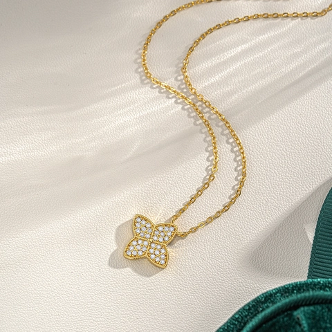 Collana in Argento Sterling 925 con Moissanite per Donna Elegante Ciondolo a Quadrifoglio Stella Catena a Clavicola Gioielli