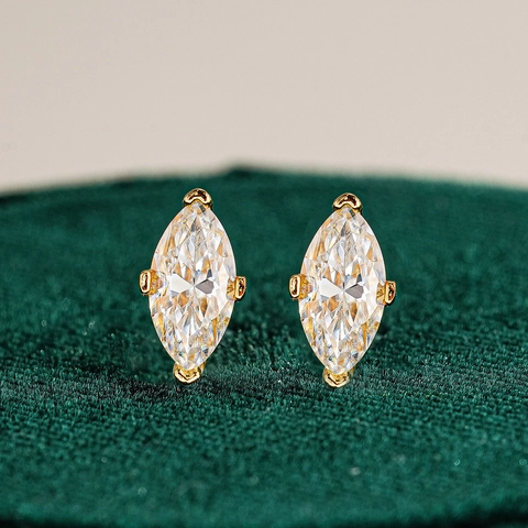 925 Sterling Silver Marquise Cut Moissanite Stud Earrings For Women Luxurious Inlaid Rhinestone Gemstone Ear Bone Studs Jewelry