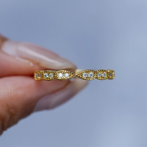 Anello Eternity Band in Argento Sterling 925 Placcato Oro 18K Moissanite Marquise Pave Anello Anniversario Matrimonio Donna Gioielli