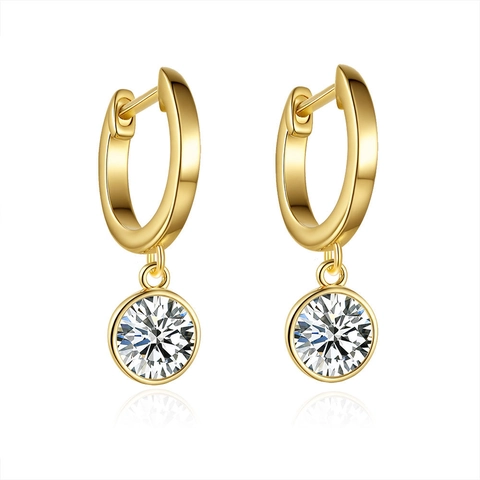 Minimalisti Orecchini a Pendente in Argento Sterling 925 e Moissanite Placcati Oro 14K Tondi Castone Gioielli Donna Certificato GRA
