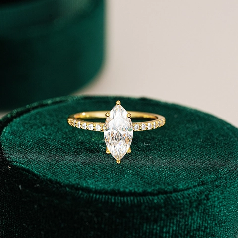 925 Sterlingsilber Ring Mit Moissanit Im Marquise-Schliff Für Damen Luxus Vergoldet Verlobung Hochzeit Strass Schmuck