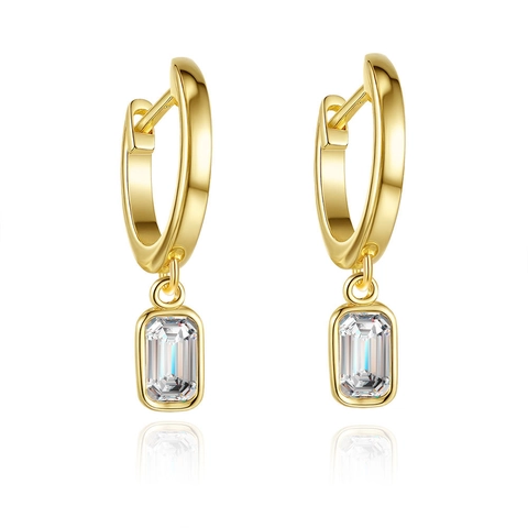 Minimalist 925 Sterling Silver Moissanite Drop Earrings Women 14K Gold Plated Emerald Cut Rectangular Hoop Earrings Jewelry