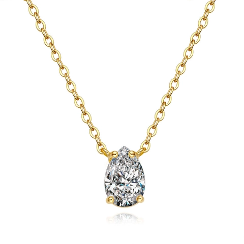 Simple 925 Sterling Silver Pendant Necklace For Women Pear Cut Moissanite Water Drop Necklace Rhinestone Clavicle Chain Jewelry Gift
