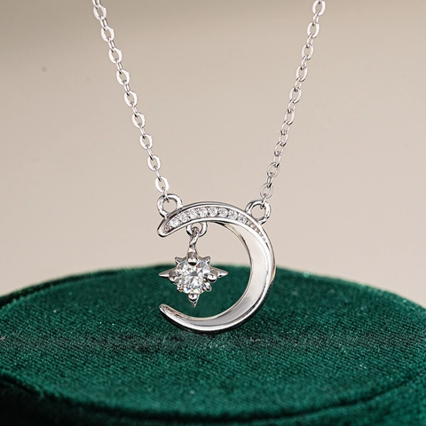 925 Sterling Silver Moissanite Star Moon Pendant Necklace For Women Dainty Minimalist Clavicle Chain Luxury Jewelry Gift