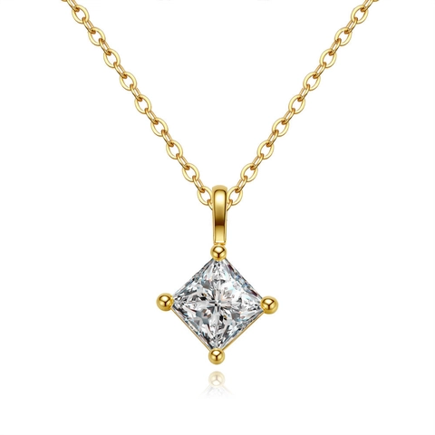 Collana con Ciondolo in Moissanite in Argento Sterling 925 di Lusso per Donna Taglio Princess 1.2ct Diamante Quadrato