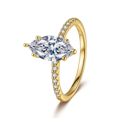 925 Sterlingsilber Ring Mit Moissanit Im Marquise-Schliff Für Damen Luxus Vergoldet Verlobung Hochzeit Strass Schmuck