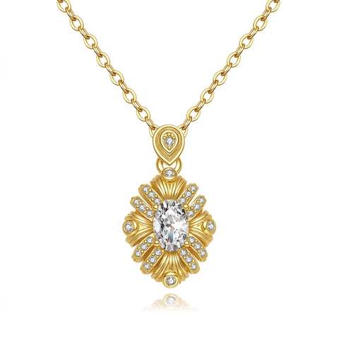 925 Sterling Silver Gold Plated Bauhinia Pendant Necklace For Women Retro Flower Moissanite Rhinestone Inlaid Fashion Jewelry