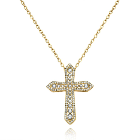 Collana con Ciondolo a Croce in Argento Sterling 925 Moissanite per Donna Elegante Placcato Oro Religioso Intarsiato Catena per Clavicola Gioielli Regalo