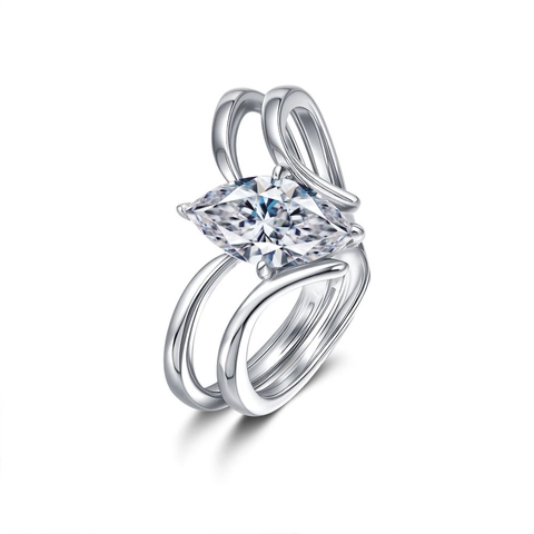 Marquise Cut Moissanite Ring Set 925 Sterling Silver 1CT Stackable Rings For Women Elegant Wedding Jewelry Gift