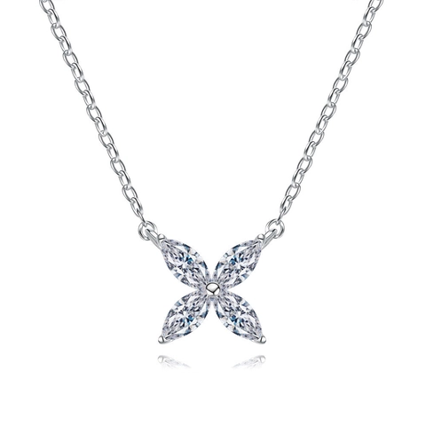 Lussuosa Collana Con Ciondolo in Argento Sterling 925 e Moissanite Quadrifoglio Taglio Marquise Gioielli di Pregio Donna