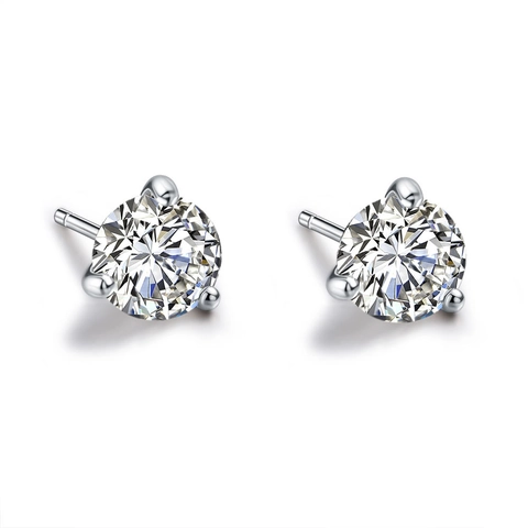 925 Sterlingsilber Ohrstecker-Stift Rund-Brillant-Schliff Moissanit Ohrstecker Für Damen Drei-Krallen-Fassung Schmuck