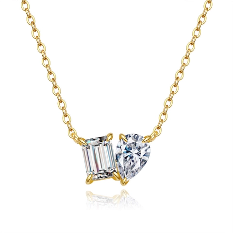 925 Sterling Silver Moissanite Necklace Emerald Pear Cut Toi Et Moi Pendant 18K Gold Plated Minimalist Jewelry For Women