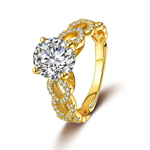 Luxus 925 Sterlingsilber Moissanit Ring Unendlichkeit Design 18K Vergoldet Vier-Zinken Hochzeit Fingerring Für Damen