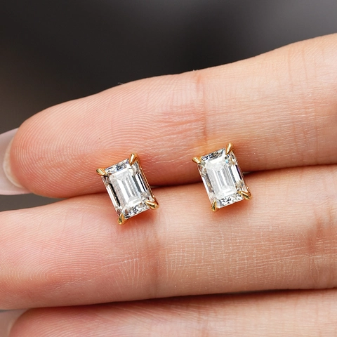 Boucles d'Oreilles Clous Minimalistes en Argent Sterling 925 Moissanite Taille Émeraude Orecchini Rectangulaires Bijoux Femme