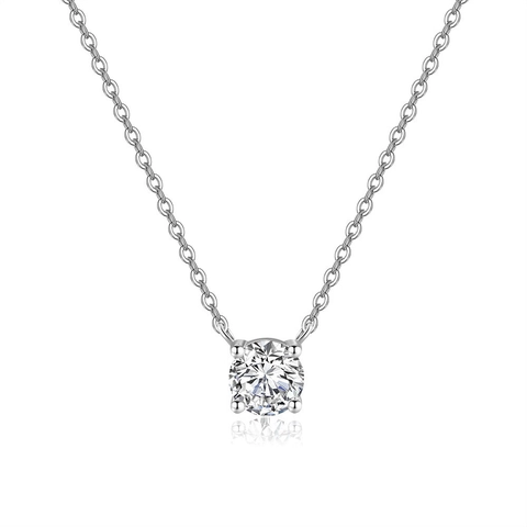 Collana con Pendente Solitario in Argento Sterling 925 Moissanite per Donna Strass Rotondo Castone a Quattro Griffe Minimalista Elegante Gioielli per Matrimonio Appuntamenti