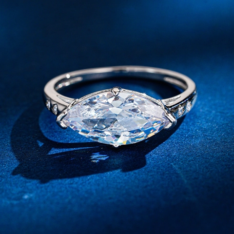 925 Sterlingsilber Marquise Schliff Moissanit Ring Für Damen Minimalistisch Elegant Hochzeit Verlobung Schmuck Silber Ring