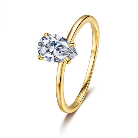 Anillo de Plata de Ley 925 Chapado en Oro de 18K con Moissanita Corte de Pera Gota de Agua Compromiso Boda Joyería Mujer