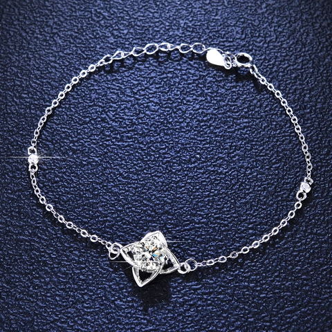 925 Sterling Silver Moissanite Bracelet Minimalist Clover Leaf Hollow Chain Bracelet For Women 1 Carat Zirconia Jewelry Gift