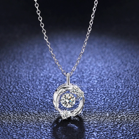 925 Sterlingsilber Moissanit Tanzender Stein Halskette Für Damen Rundes Hohles Anhänger Mit GRA Zertifikat Eleganter Schmuck