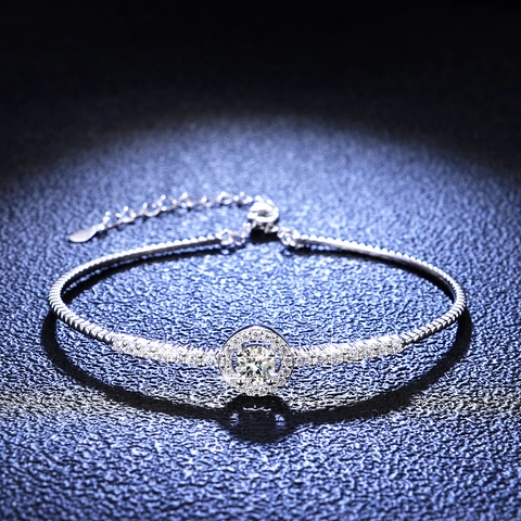 Moissanite Bangle 925 Sterling Silver Bracelet Halo Round Brilliant Cut Adjustable Jewelry For Women Luxury