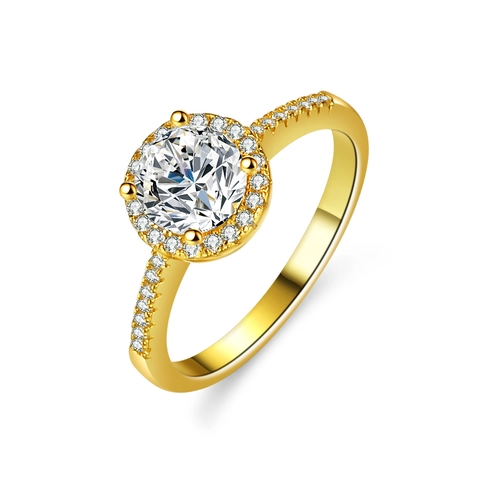 Anello Moissanite in Argento Sterling S925 1 Carato Halo Taglio Rotondo Anello di Fidanzamento per Donna Gioielli Placcati Oro 14K