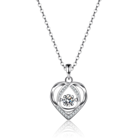Collana con Pendente a Cuore Danzante in Argento Sterling 925 per Donna Moissanite Zirconia Pietra Intarsiata Taglio Rotondo Gioielli di Moda Regalo