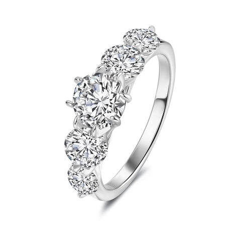 925 Sterling Silver Moissanite Five Stone Ring For Women Elegant Round Cut Moissanite Wedding Engagement Band Jewelry With GRA Certificate