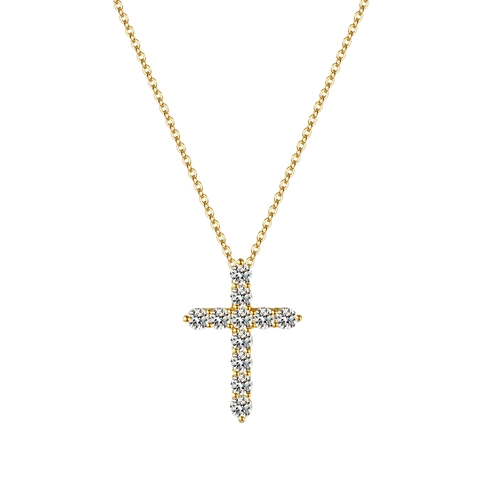 Collana a Croce in Argento Sterling 925 per Donna Placcata in Oro 14K Ciondolo Geometrico Moissanite Gioielli di Moda Religiosa Con Certificato GRA