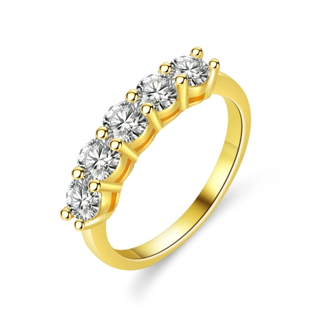 Anillo de Fila de Cinco Piedras de Moissanita en Plata de Ley S925 para Mujer Bañado en Oro de 14K Diseño Minimalista de Estrella Joyería de Boda