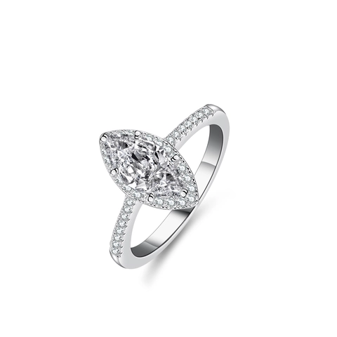 S925 Sterling Silver Marquise Cut Moissanite Ring For Women 1 Carat Zirconia Halo Engagement Wedding Band Fashion Jewelry