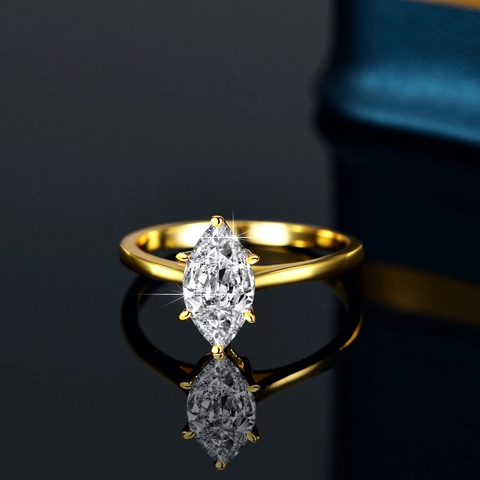 Bague en Argent Sterling 925 avec Moissanite Taille Marquise Solitaire Mariage Fiançailles Femme Bijoux avec Certificat