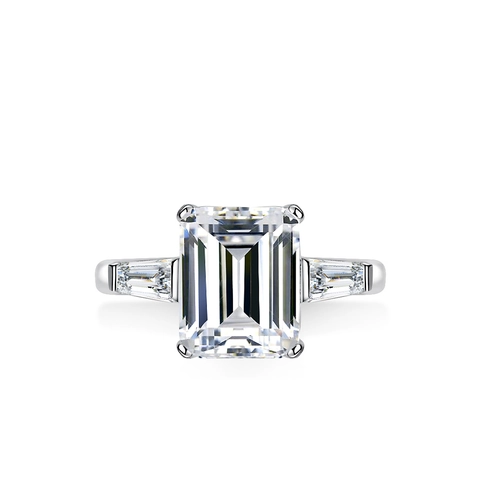 Luxury S925 Sterling Silver Moissanite Ring Emerald Cut Three Stone Wedding Engagement Ring For Women Fine Jewelry