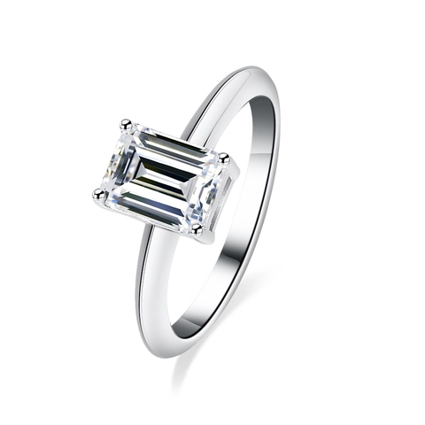 Anillo de Lujo de Plata de Ley 925 de 2 Quilates con Moissanita Corte Esmeralda para Mujer Moissanita de Color D Brillante Joyería para Compromiso Boda Regalo