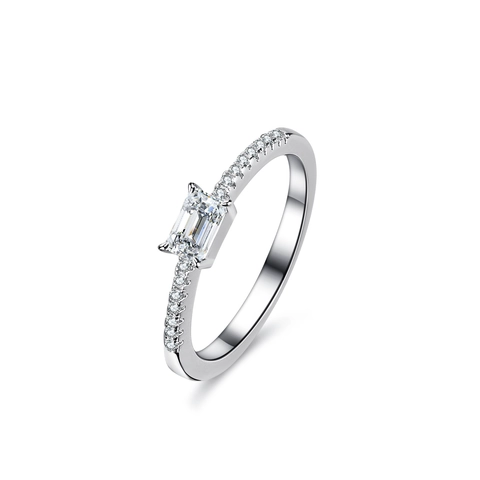 925 Sterling Silver Emerald Cut Moissanite Ring For Women Half Eternity Pave Band Elegant Engagement Wedding Jewelry Gift